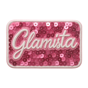 Custom Sequin Patch Glamista Logo with Pink Sequins