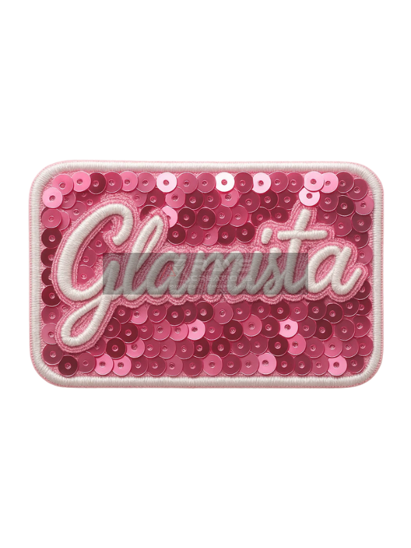Custom Sequin Patch Glamista Logo with Pink Sequins
