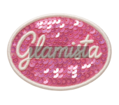 Custom Sequin Patch Glamista Logo with pink and white Sequins