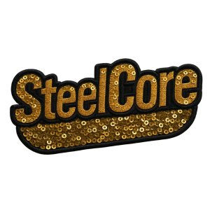 Custom Sequin Patch SteelCore Logo with Gold Sequin
