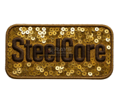 Custom Sequin Patch SteelCore Logo with Gold Sequins