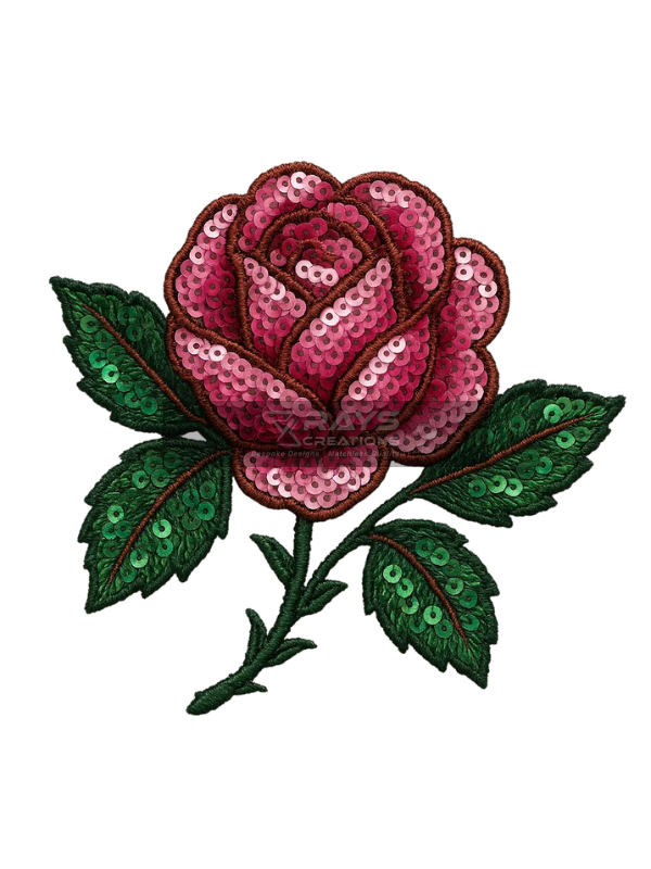 Red Rose Flower Custom Sequin Patch for Jackets & Bags